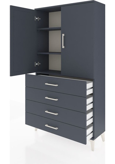 Arges Dolap 3 Raflı 4 Çekmeceli 2 Kapaklı 88x30x163 Antrasit-... Antrasit