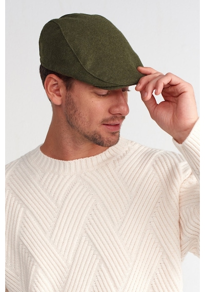 Külah Erkek Yün Flat Cap Kasket Peaky Blinders Şapka - Haki