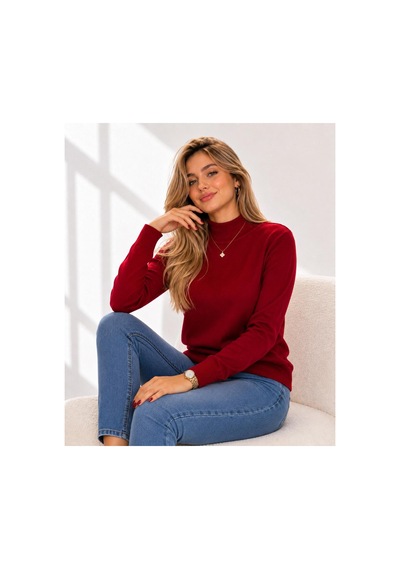 Hira Life Fashion Kadın Şık Tasarım Ve Yumuşak Dokulu Dik Yaka Triko Basic Kazak Bluz Bordo Bordo Hira Life Fashion Kadın Şık Tasarım Ve Yumuşak Dokulu Dik Yaka Triko Basic Kazak Bluz Bordo Bordo