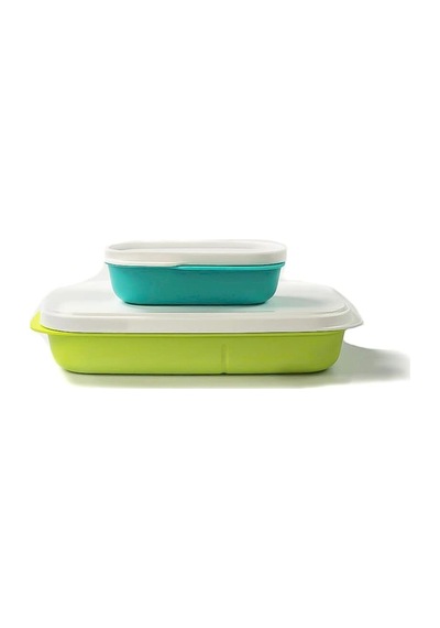 2'li Beslenme Kabı Lunchbox Clevere Pause 590 Ml Misket Limonu + 120 Ml Açık Turkuaz Ekmek Bentobox Rainbow
