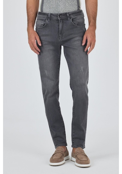 İmza Gri Gabardin 5 Cep Düz Paça Casual Slim Fit Pamuklu Denim Pantolon 1023250150 Gri