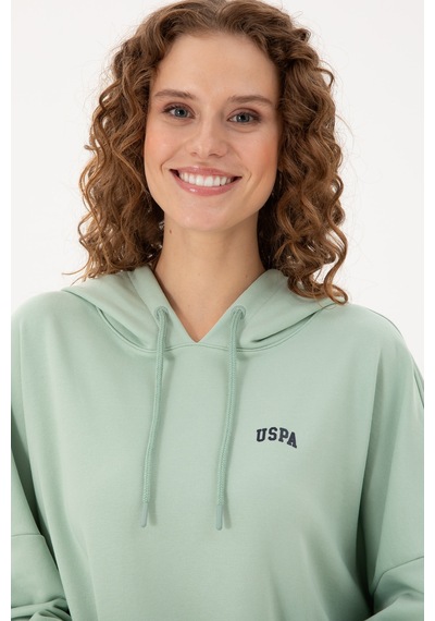 U.S. Polo Assn. Kadın Su Yeşili Kapüşonlu Basic Sweatshirt 50297324-VR048