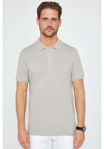 Tudors Erkek Slim Fit Dar Kesim %100 Pamuk Düz Pike Gri Polo Yaka Tişört-30561 Gri