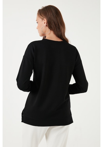 Lela Streç Oversize Fit Bisiklet Yaka Modal Kumaş Bayan Sweat 5865877 Siyah