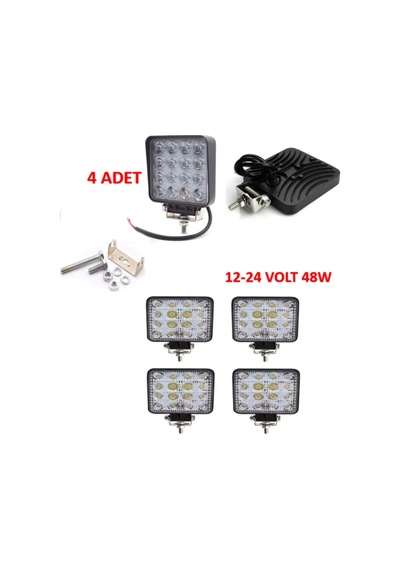 4 Adet Off Road Beyaz Işık Sis Farı Lambası 16 Led Kare 12-24v 48