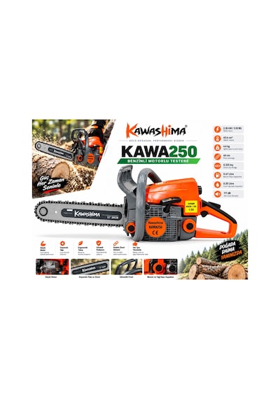 Algaride Kawashima Kawa250 Benzinli Motorlu Testere 45.4cc 45 Cm Kılavuz 3/25 Zincir Güçlü Ve Dayanıklı Kesim Motoru