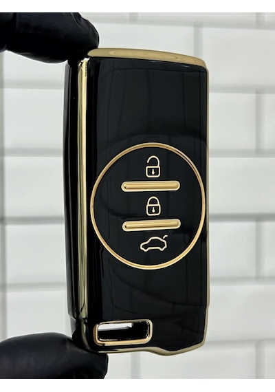 Autohan Keys Lüx Chery Tiggo 7 Pro İçin Akıllı Anahtar Kılıfı, Premium Siyah-gold, 3 Butonlu, Nano Kaplama