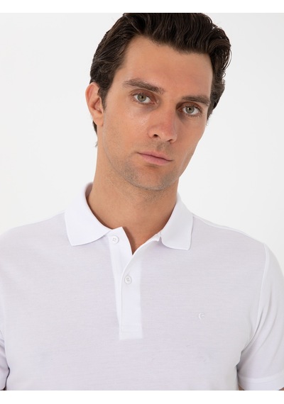 Beyaz Slim Fit %100 Pamuk Polo Yaka T-shirt