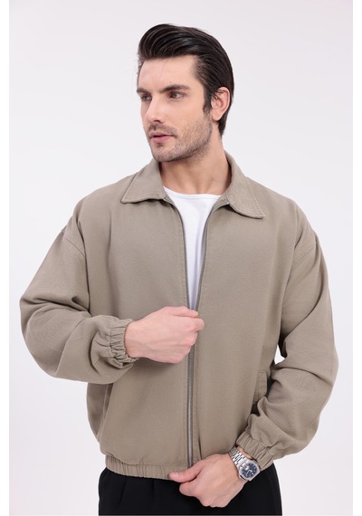 Erkek Gabardin Kumaş Fermuarlı Oversize Mevsimlik Ceket-144 Haki