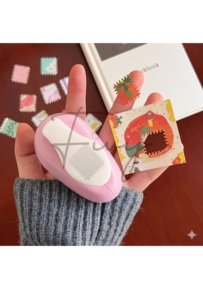 Pembe Pul Delgeç Tasarım Scrapbooking Malzemesi - Pul Şekilli Delgeç Kağıt Kesici Genel