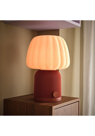 Ikea Kulglass Bluetooth Hoparlörlü Lamba, Kırmızı-kahverengi-pembe, 38 Cm