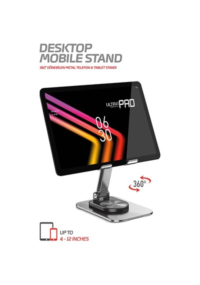 Powerway Dms33 360 Derece Dönebilen Full Metal Katlanabilir Masaüstü Telefon Standı Metal Gri