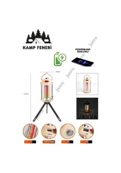 Acil Durum Ev Ve Araba Tamir Için Kamp Çadırı Işık Asma Şarjlı Kamp Fener Mini El Feneri Bej
