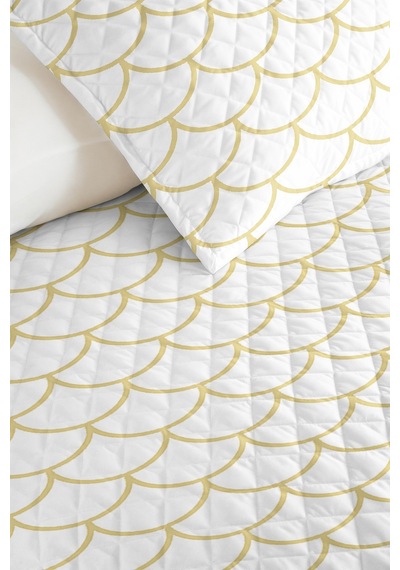 Sarı Geometrik Modern Genç Odası Tek Kişilik Pike Takımı - Minimal 160x220 Cm Kapitone Yatak Örtüsü Doğal Koru Gölgesi