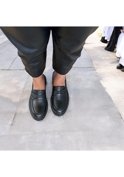 Ne&ve Shoes Siyah Deri Kadın Loafer Ayakkabı
