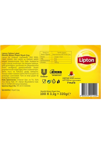 Lipton Yellow Label Demlik Poşet Çay 100'Lü