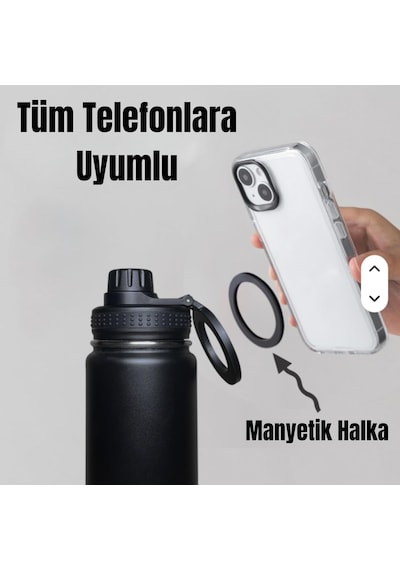 Paslanmaz Çelik Termos 780 Ml-manyetik Telefon Tutuculu Siyah