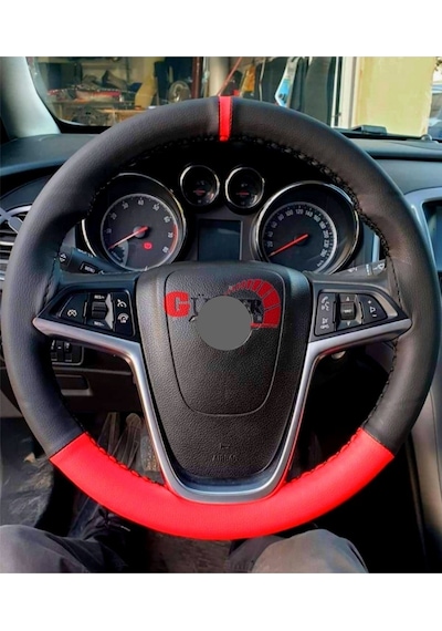 Peugeot 206+ Uyumlu Dikmeli Direksiyon Kılıfı Iki Renkli Yüzüklü Kırmızı