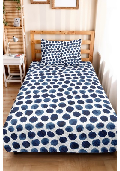 Mavi Puantiyeli Modern Tek Kişilik Pike Takımı - Beyaz Geometrik Minimal 160x220 Cm Yatak Örtüsü Ahenkli Meşe Yansıması