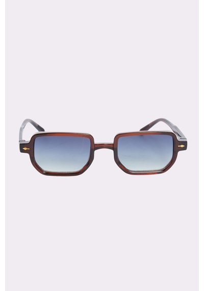 Unisex Geometrik Çerçeve Kahverengi Çerçeve Uv 400 Korumalı Güneş Gözlüğü-51569 Çok Renkli