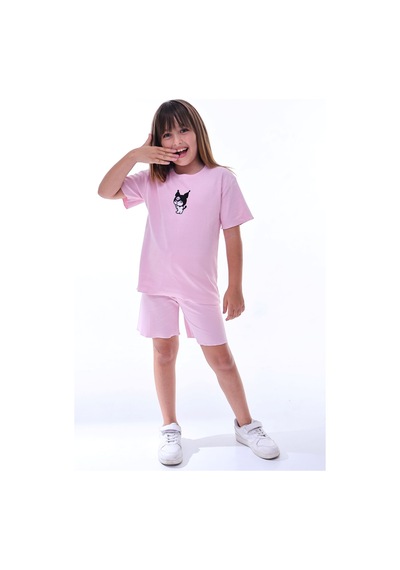 Zuzunga Ribana Beybi Overlok Detaylı Kuromi Nakışlı Alt-üst Takım Pembe