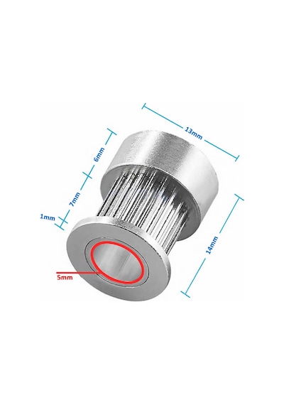 GT2 16 Diş Alüminyum Kasnak 5mm Delik Çapı 6mm Kayış Zamanlayıcı Doğrusal Hareket