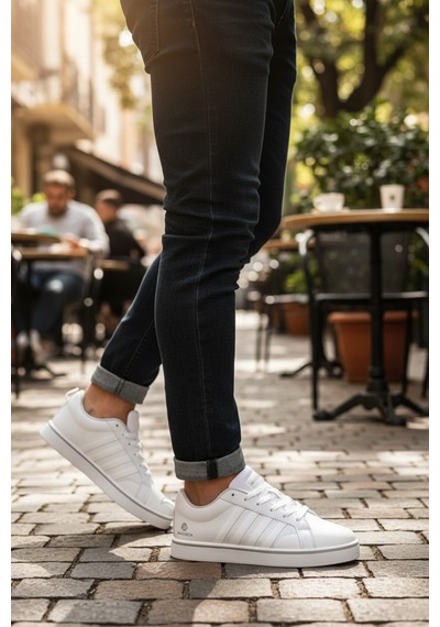 Enoch Court 3.0 Model Üç Bant Detaylı Ve Kontrast Tabanlı Erkek Casual Sneaker Beyaz