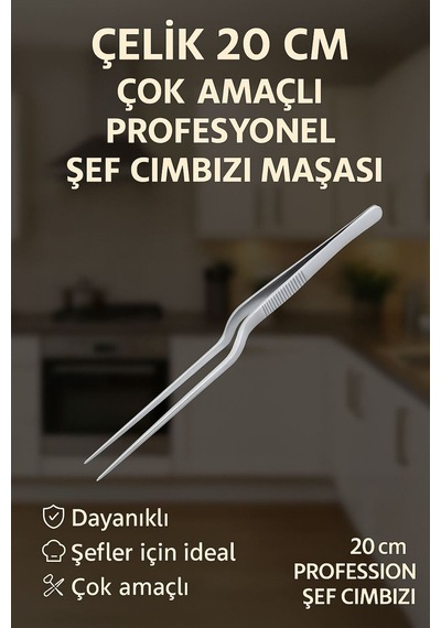 Çelik 20 Cm Çok Amaçlı Profesyonel Şef Cımbızı Maşası Cin773 Çelik Gümüş
