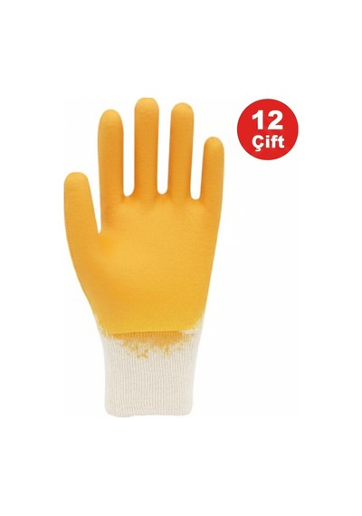Beybi 12 Çift Sarı Nitril Eldiven Yarım Kaplı No:10