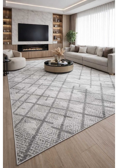 Nesrin Jel Taban Kaymaz Modern Gri Salon Koridor Kesme Hali Yolluk