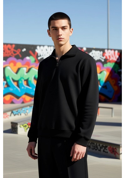 Benerly Erkek Dik Yaka Standart Kol Regular Kalıp Sweatshirt Fonksiyonel Gri Melanj
