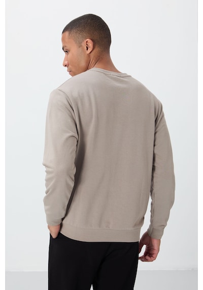 Tommy Life Camel Yazı Nakışlı O Yaka Rahat Form İçi Polarlı Erkek Sweatshirt - 88020 CAMEL