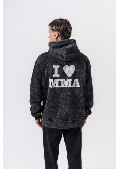 Respire Erkek Mma Baskılı Kapüşonlu Oversize Hoodie Siyah