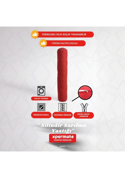 Xpermate Sarılma Yastığı Bacak Arası Yastığı Silindir 150cm Kırmı