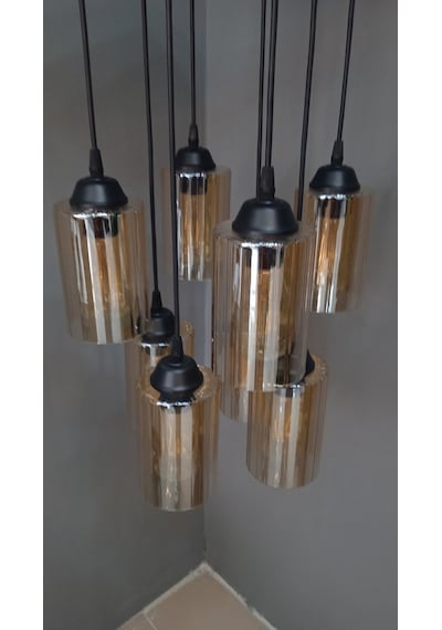 8'li Gold Boru Camlı Sarkıt Avize Gold