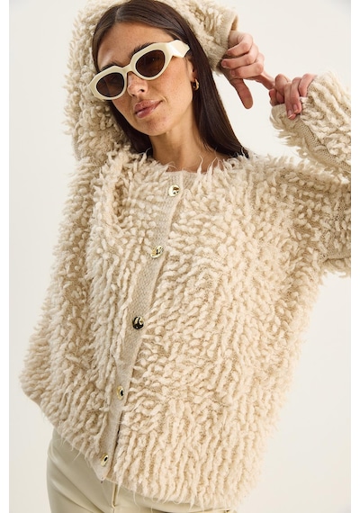 Shade Kadın Oversize Saçaklı Triko Hırka 9062 60283750 - Bej