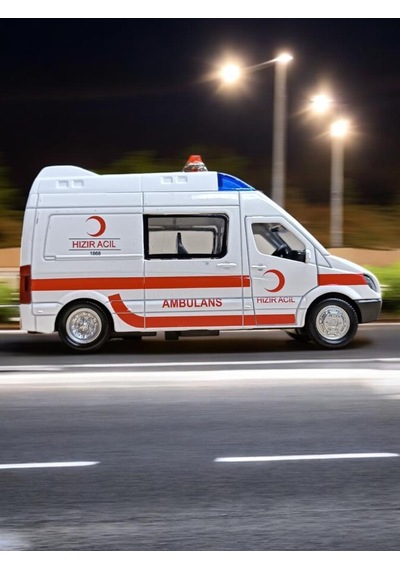 Metal Çek Bırak Sesli Ve Işıklı Ambulans 1/36 Ölçek Diğer