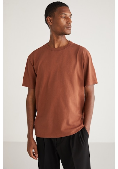 Grımelange Astons Erkek Relaxed %100 Organik Pamuk Kalın Süprem Dokuma Koyu Kahverengi T-shirt Koyu Kahverengi