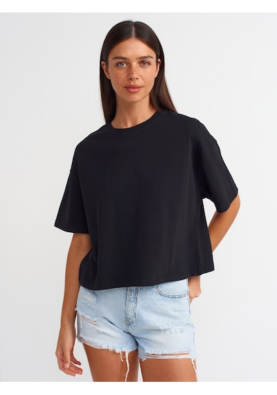 Dilvin Kısa Kollu Pamuklu T-shirt Siyah