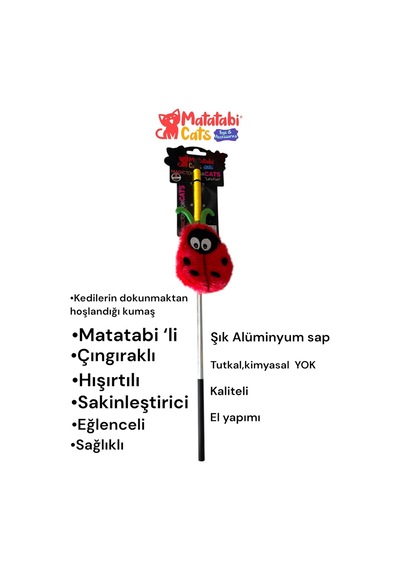Matatabi Cats Ladybug Alüminyum Saplı Kedi Oltası Matatabi,çıngırak Ve Hışırtı İçerir.özel Kumaş