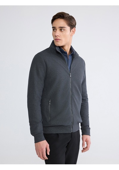 Lcwaıkıkı Classic Antrasit Standart Kalıp Dik Yaka Erkek Fermuarlı Sweatshirt