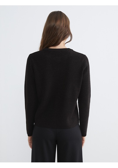 Lcw Comfort Siyah Bisiklet Yaka Kadın Triko Hırka