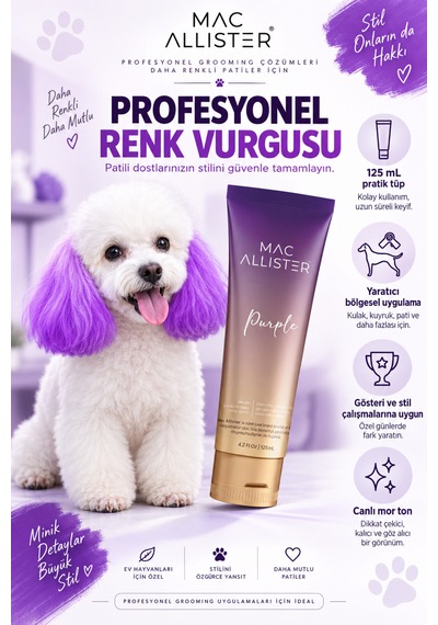 Mac Allister Kedi Köpek Tüy Boyası Mor Renkli 125 Ml
