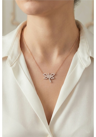 Çekirdekjewelry 925 Ayar Gümüş Zirkon Taşlı Kelebek Kolye Rose