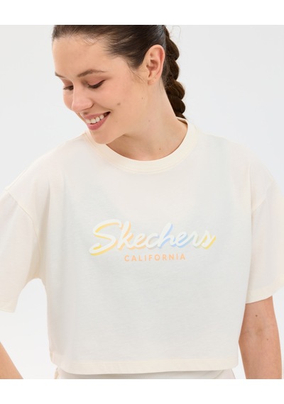 Skechers W Crop Graphic T-shirt Kadın Beyaz Tshirt S2610054-3855