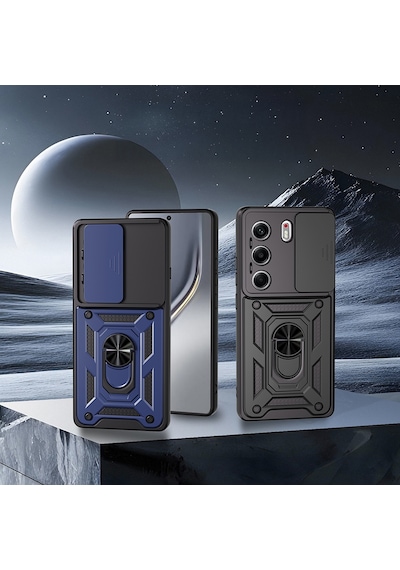 Tecno Camon 40 4g Kılıf Magnetik Standlı Kamera Korumalı Mkst Sürgülü Vega Kapak - Siyah Siyah