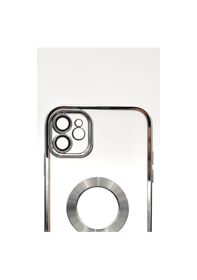 Apple Uyumlu iPhone 11 Gümüş Gri Silver Renkli Kenarlı Lazerli Şeffaf Kılıf Lens Korumalı