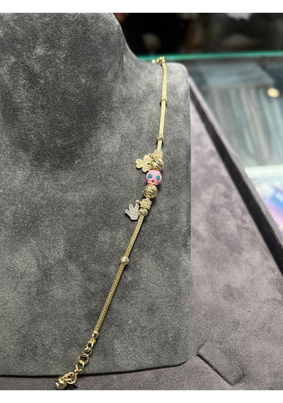 8 Gr Gram Yonca Şans Bileklik Künye Rose-sarı-yeşil-beyaz