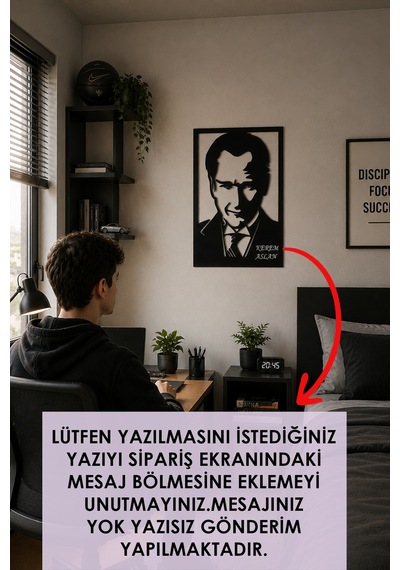 Lucenda Kişiye Özel Atatürk Silüet Led Işıklı Dekoratif Duvar Tablosu İsim Yazılı Modern Tablo Siyah - 905604841 Siyah