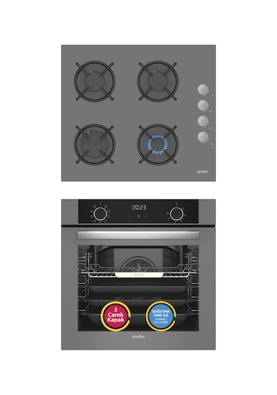 Simfer 10 Fonksiyon Airfry Gri 2'li Ankastre Set (8217 Fırın + 3538 Ocak)